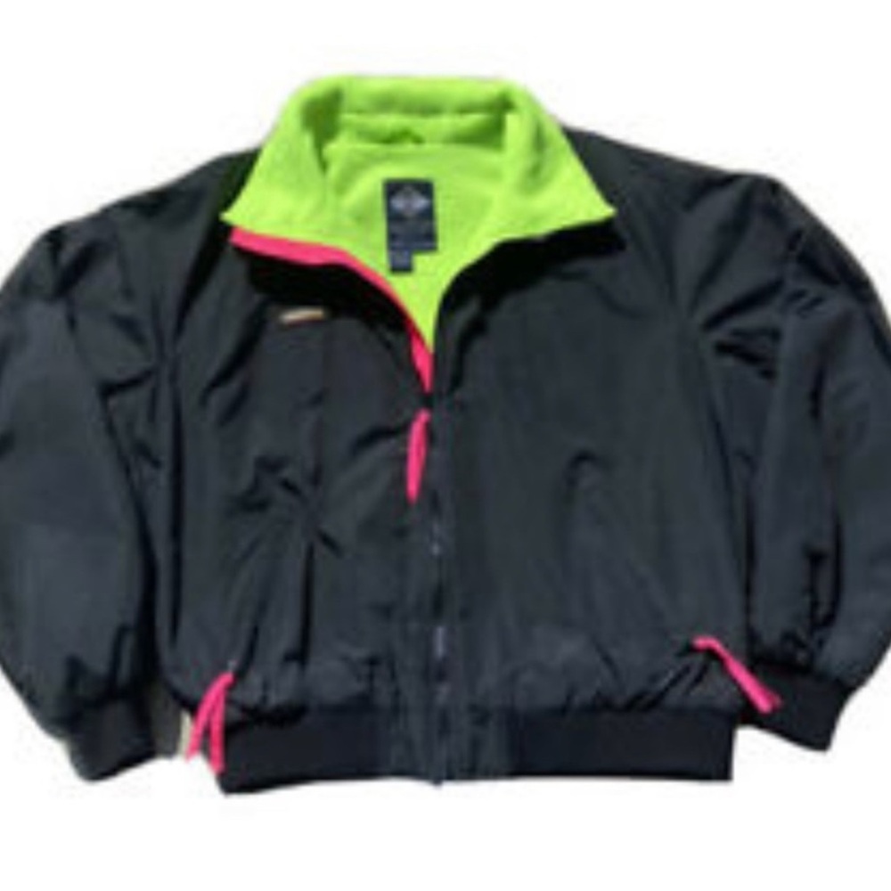 Columbia Vintage 90s Mens Lined Windbreaker Jacket Neon Black Large Tall